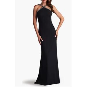 Sho By Tadashi Shoji Crystal Embellished Halter Gown Maxi Dress NWT